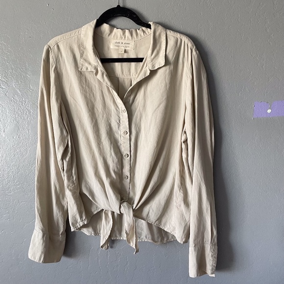 cloth & stone Tops - CLOTH & STONE Tan Tie Front Button Up Blouse size large